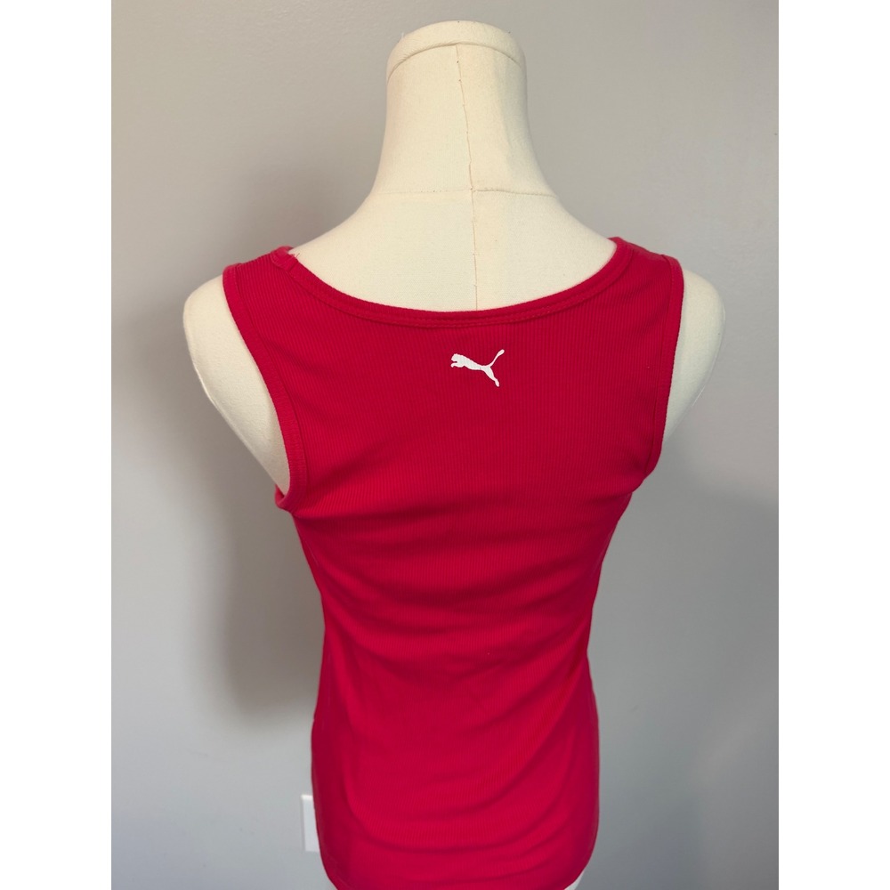 Puma Ribbed Tank Top Womens M Raspberry Pink Racerback Logo Sportlifestyle - Picture 3 of 4